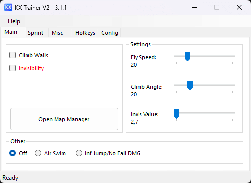 KX Trainer cheat engine menu for Guild Wars 2 showing features like invisibility and climb walls
